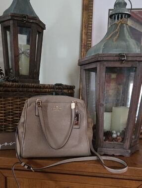 Coach Minetta Taupe/Beige Pebbled Leather/Suede Satchel with Detachable Strap